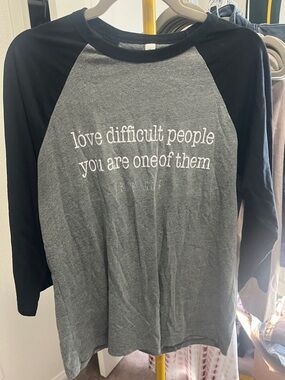 Bella Canvas Black and Gray Raglan Long Sleeve Tee - "love difficult people"